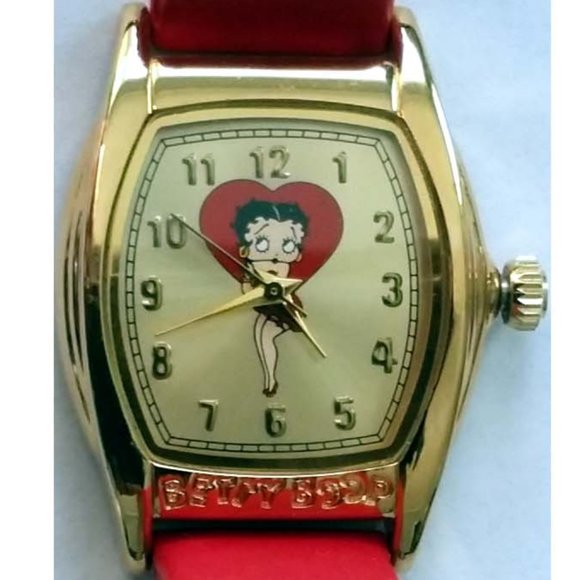 Betty Boop Red Strap Gold Tone Watch in Heart Tin - Picture 8 of 9